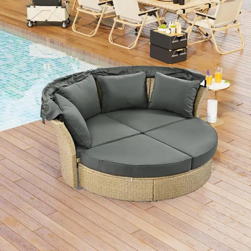 Outdoor Patio Daybed Wicker Rattan Double Daybed