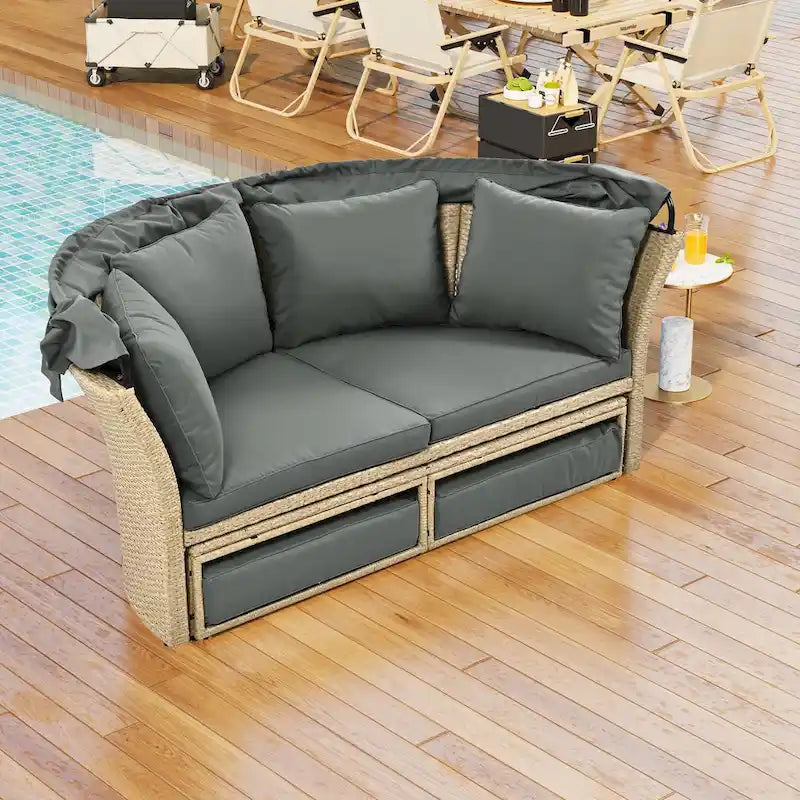 Outdoor Patio Daybed Wicker Rattan Double Daybed