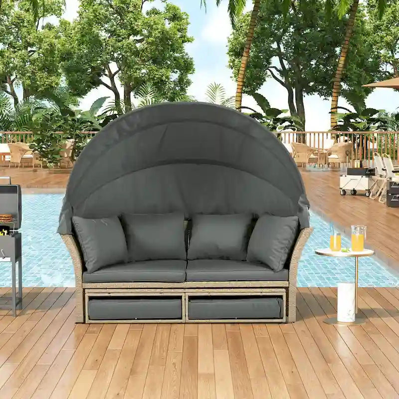 Outdoor Patio Daybed Wicker Rattan Double Daybed