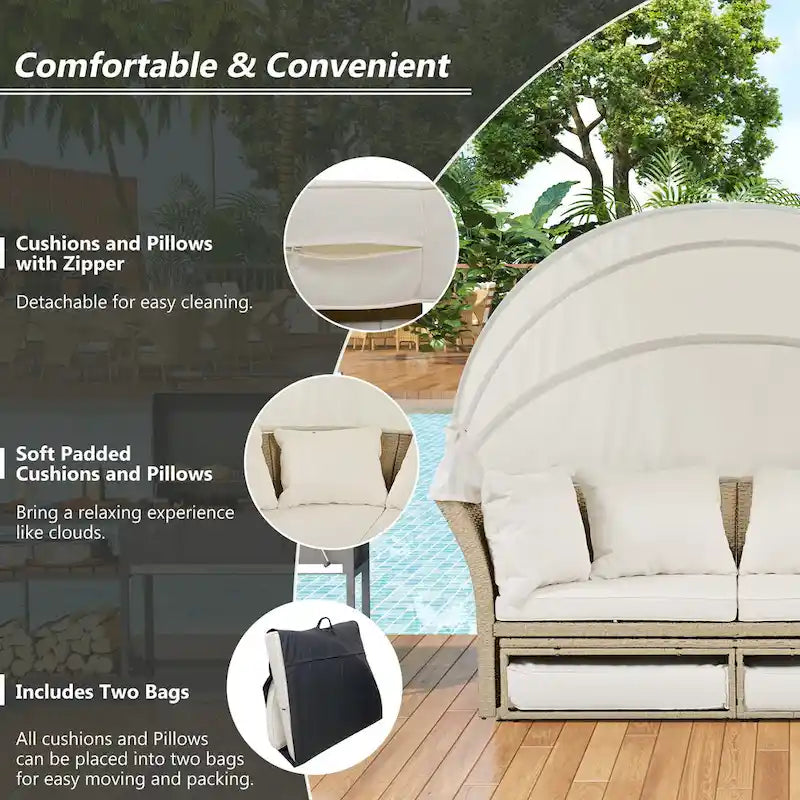 Outdoor Patio Daybed Wicker Rattan Double Daybed