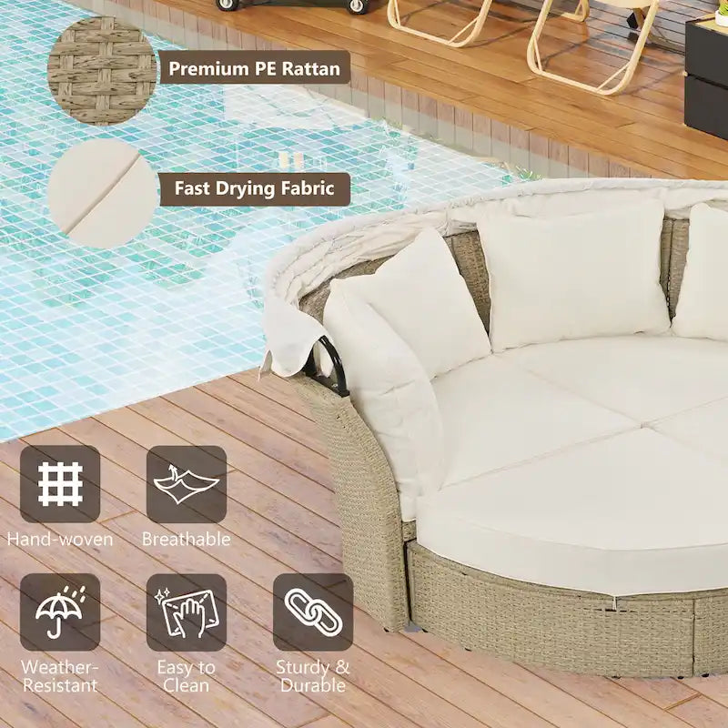 Outdoor Patio Daybed Wicker Rattan Double Daybed