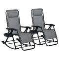 2 Pieces Outdoor Rocking Chairs, Foldable Reclining Zero Gravity Lounge Rocker with Pillow, Cup & Phone Holder,