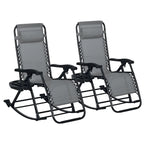 2 Pieces Outdoor Rocking Chairs, Foldable Reclining Zero Gravity Lounge Rocker with Pillow, Cup & Phone Holder,
