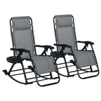 2 Pieces Outdoor Rocking Chairs, Foldable Reclining Zero Gravity Lounge Rocker with Pillow, Cup & Phone Holder,
