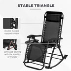 2 Pieces Outdoor Rocking Chairs, Foldable Reclining Zero Gravity Lounge Rocker with Pillow, Cup & Phone Holder,