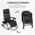 2 Pieces Outdoor Rocking Chairs, Foldable Reclining Zero Gravity Lounge Rocker with Pillow, Cup & Phone Holder,