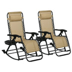 2 Pieces Outdoor Rocking Chairs, Foldable Reclining Zero Gravity Lounge Rocker with Pillow, Cup & Phone Holder,