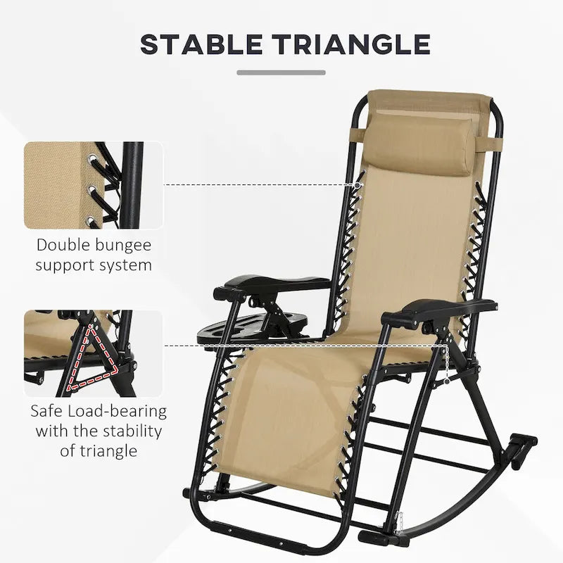 2 Pieces Outdoor Rocking Chairs, Foldable Reclining Zero Gravity Lounge Rocker with Pillow, Cup & Phone Holder,