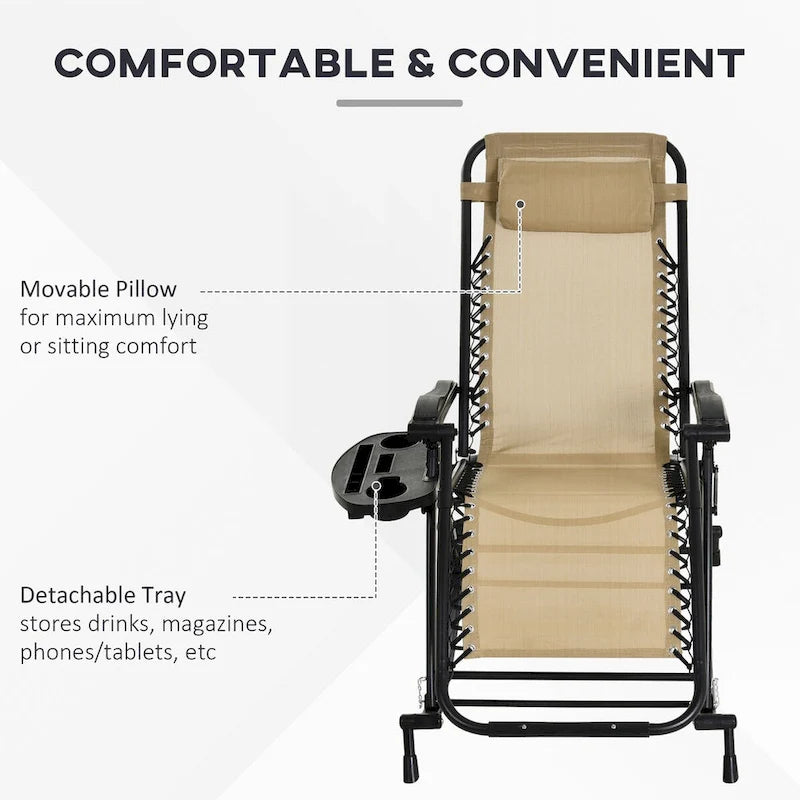 2 Pieces Outdoor Rocking Chairs, Foldable Reclining Zero Gravity Lounge Rocker with Pillow, Cup & Phone Holder,