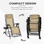 2 Pieces Outdoor Rocking Chairs, Foldable Reclining Zero Gravity Lounge Rocker with Pillow, Cup & Phone Holder,