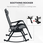 2 Pieces Outdoor Rocking Chairs, Foldable Reclining Zero Gravity Lounge Rocker with Pillow, Cup & Phone Holder,