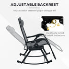 2 Pieces Outdoor Rocking Chairs, Foldable Reclining Zero Gravity Lounge Rocker with Pillow, Cup & Phone Holder,
