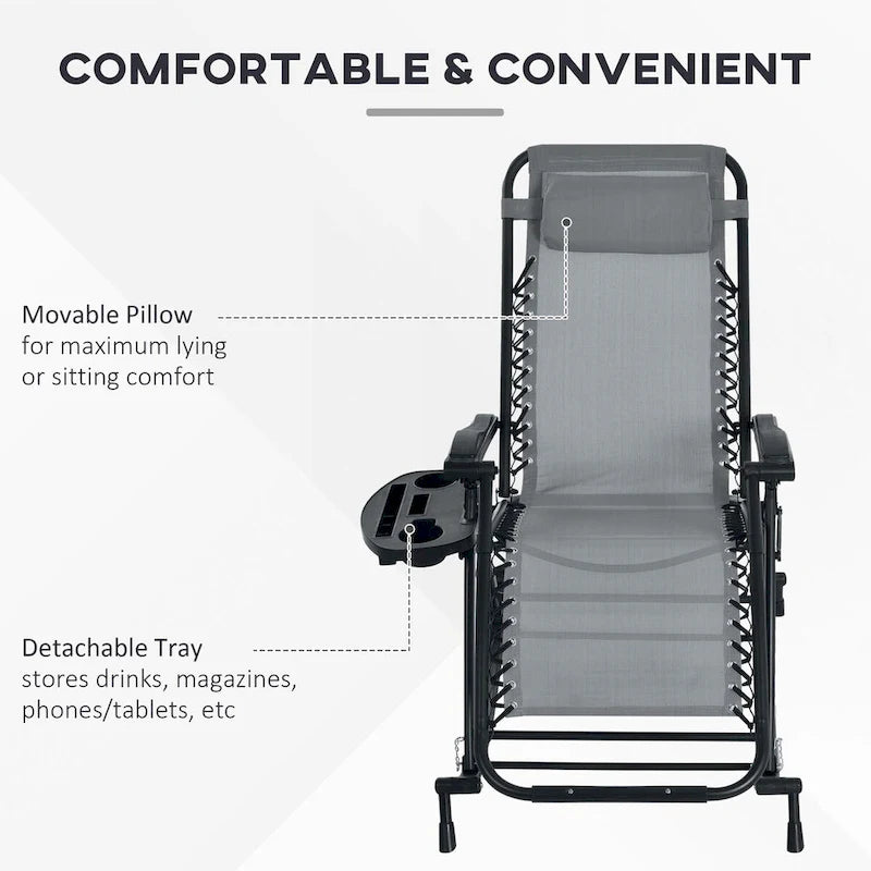 2 Pieces Outdoor Rocking Chairs, Foldable Reclining Zero Gravity Lounge Rocker with Pillow, Cup & Phone Holder,