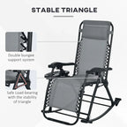 2 Pieces Outdoor Rocking Chairs, Foldable Reclining Zero Gravity Lounge Rocker with Pillow, Cup & Phone Holder,