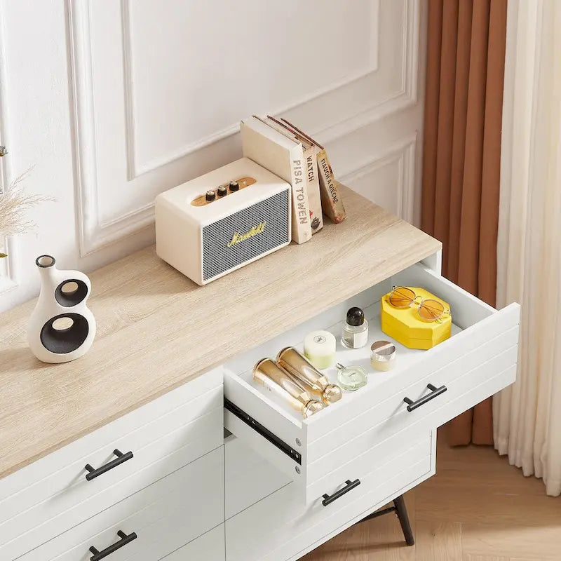 47.2" Wide 6-Drawer Dresser with Steel Frame - Modern Rustic Walnut Finish Storage Cabinet for Bedroom