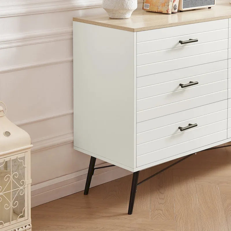 47.2" Wide 6-Drawer Dresser with Steel Frame - Modern Rustic Walnut Finish Storage Cabinet for Bedroom