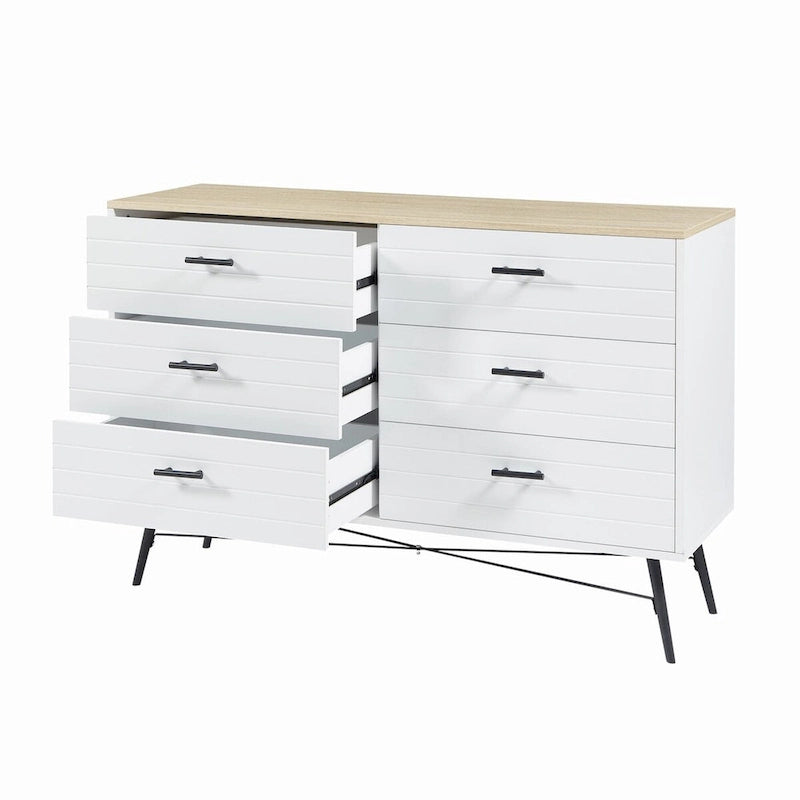 47.2" Wide 6-Drawer Dresser with Steel Frame - Modern Rustic Walnut Finish Storage Cabinet for Bedroom