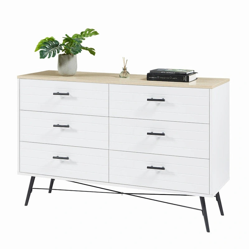 47.2" Wide 6-Drawer Dresser with Steel Frame - Modern Rustic Walnut Finish Storage Cabinet for Bedroom
