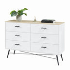 47.2" Wide 6-Drawer Dresser with Steel Frame - Modern Rustic Walnut Finish Storage Cabinet for Bedroom