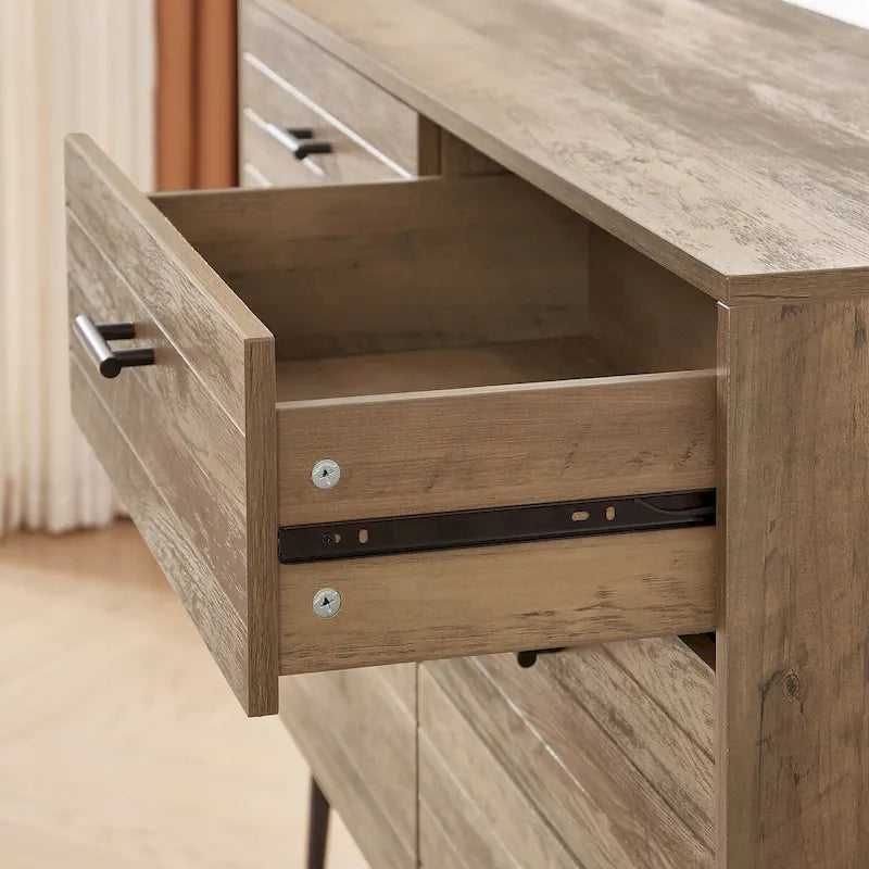 47.2" Wide 6-Drawer Dresser with Steel Frame - Modern Rustic Walnut Finish Storage Cabinet for Bedroom