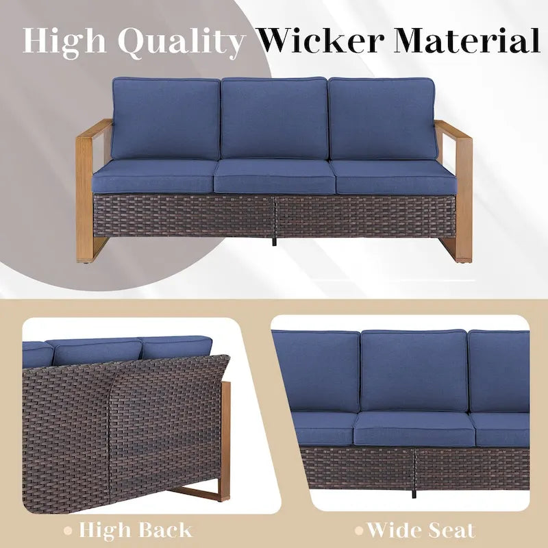 7 Pieces Outdoor Patio Sofa with Rocking Chair Ottoman - Brown