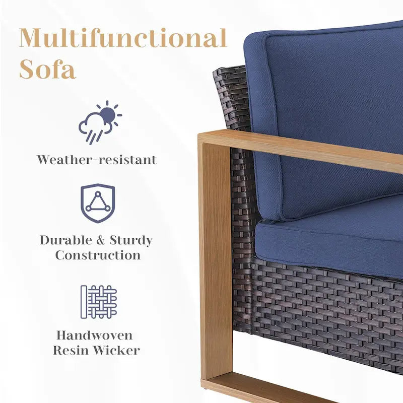 7 Pieces Outdoor Patio Sofa with Rocking Chair Ottoman - Brown