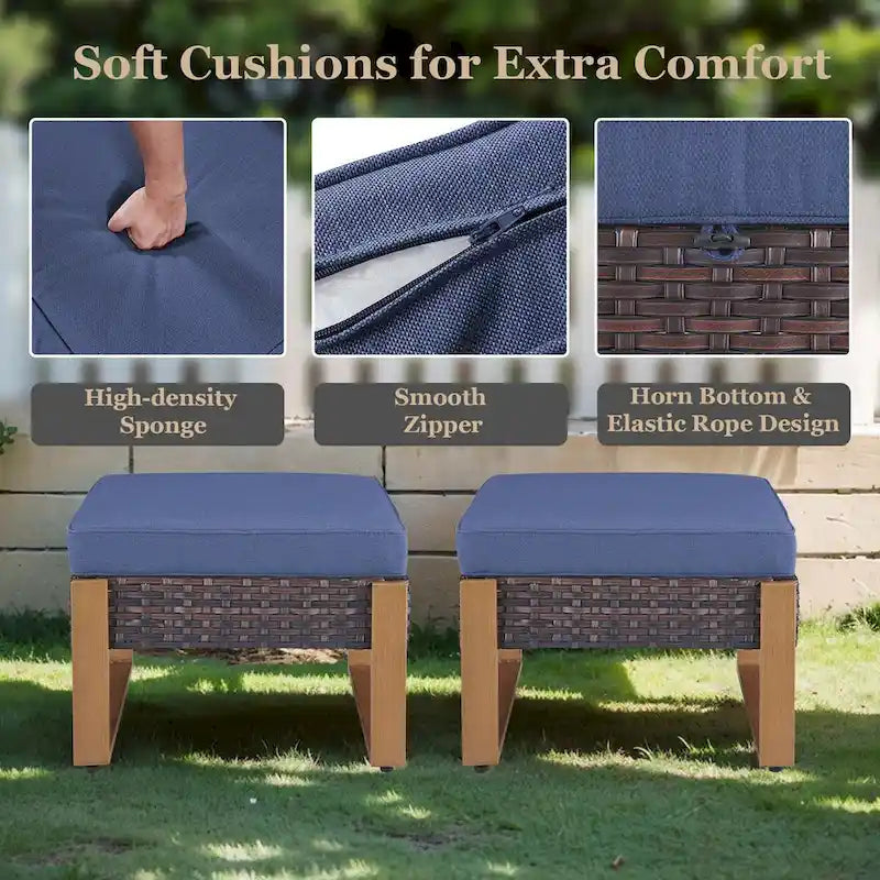 7 Pieces Outdoor Patio Sofa with Rocking Chair Ottoman - Brown