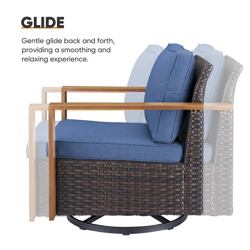 7 Pieces Outdoor Patio Sofa with Rocking Chair Ottoman - Brown
