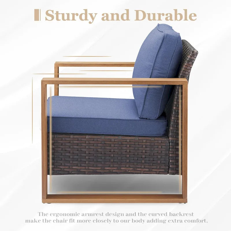 7 Pieces Outdoor Patio Sofa with Rocking Chair Ottoman - Brown