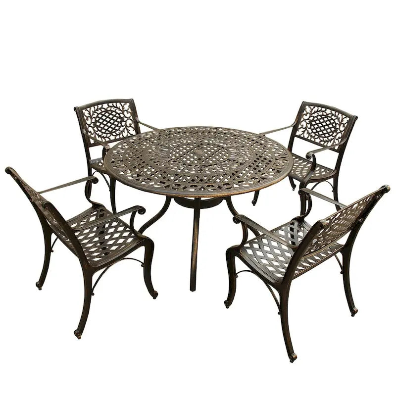 Outdoor Mesh Lattice 48 inch Round Dining Set with Four Chairs - N/A
