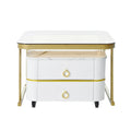 Mieres Stackable Coffee Table, Nesting Tables with Brown Tempered Glass, Wheels & Drawers and High Gloss Marble Grain Top