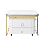 Mieres Stackable Coffee Table, Nesting Tables with Brown Tempered Glass, Wheels & Drawers and High Gloss Marble Grain Top