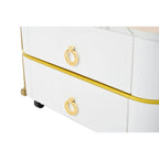 Mieres Stackable Coffee Table, Nesting Tables with Brown Tempered Glass, Wheels & Drawers and High Gloss Marble Grain Top