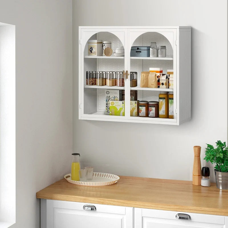 27.56 Glass Doors Modern Two-door Wall Cabinet with Featuring Three-tier Storage - N/A