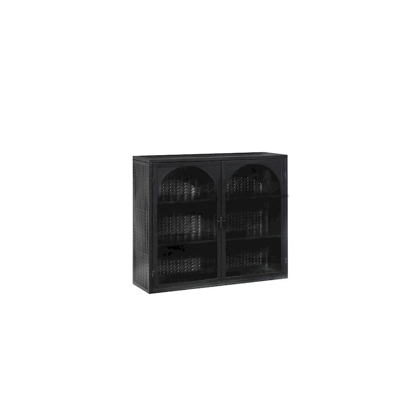 27.56 Glass Doors Modern Two-door Wall Cabinet with Featuring Three-tier Storage - N/A