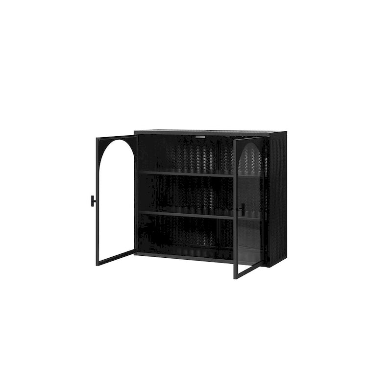 27.56 Glass Doors Modern Two-door Wall Cabinet with Featuring Three-tier Storage - N/A