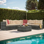 Moasis 7 Piece Patio Conversation Set Outdoor Sectional Sofa with Cushions and Coffee Table for Garden, Balcony, Backyard