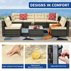 Moasis 7 Piece Patio Conversation Set Outdoor Sectional Sofa with Cushions and Coffee Table for Garden, Balcony, Backyard