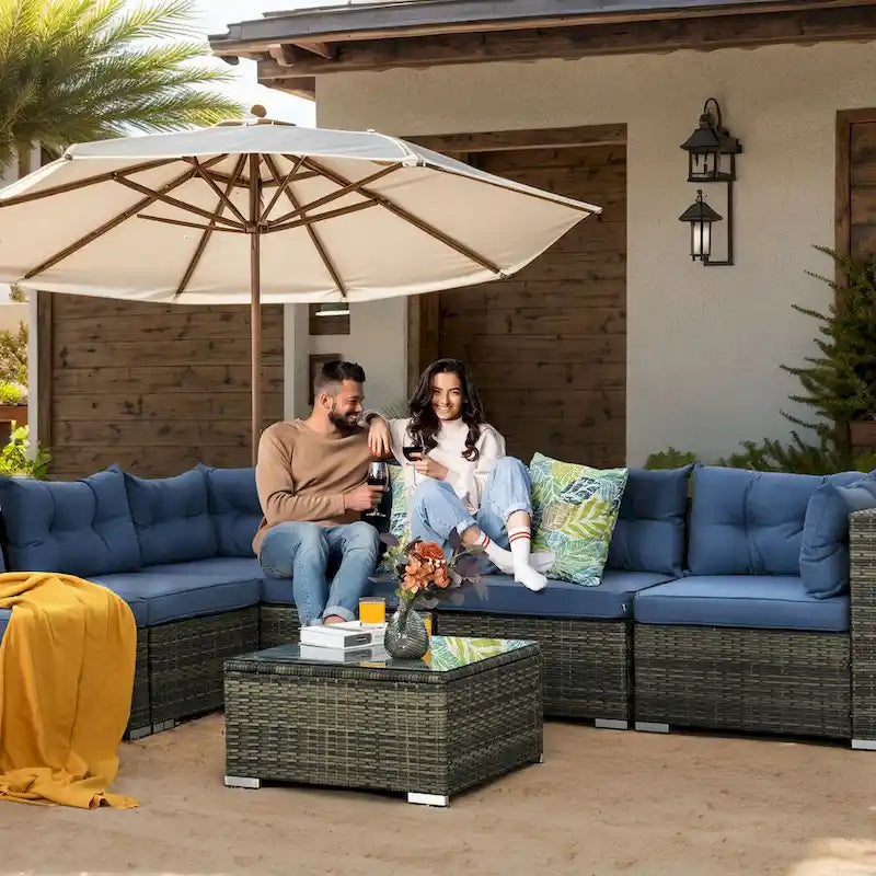 Moasis 7 Piece Patio Conversation Set Outdoor Sectional Sofa with Cushions and Coffee Table for Garden, Balcony, Backyard