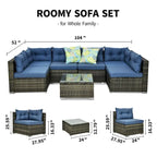 Moasis 7 Piece Patio Conversation Set Outdoor Sectional Sofa with Cushions and Coffee Table for Garden, Balcony, Backyard