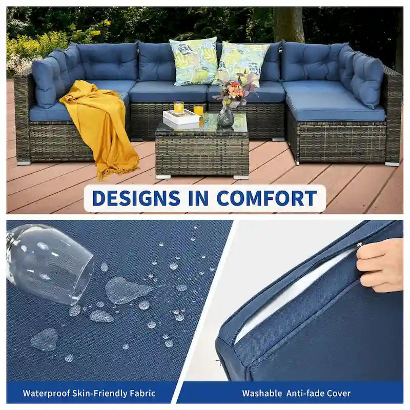 Moasis 7 Piece Patio Conversation Set Outdoor Sectional Sofa with Cushions and Coffee Table for Garden, Balcony, Backyard