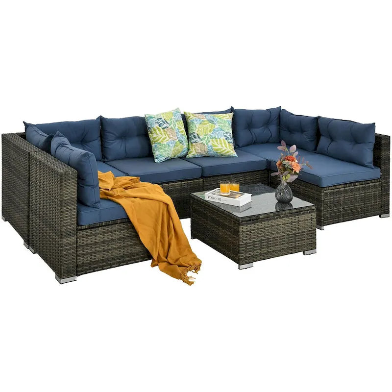 Moasis 7 Piece Patio Conversation Set Outdoor Sectional Sofa with Cushions and Coffee Table for Garden, Balcony, Backyard
