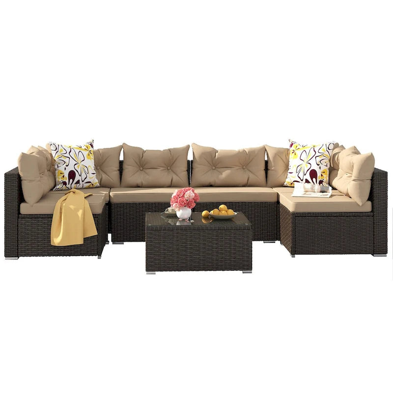 Moasis 7 Piece Patio Conversation Set Outdoor Sectional Sofa with Cushions and Coffee Table for Garden, Balcony, Backyard