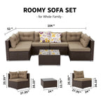 Moasis 7 Piece Patio Conversation Set Outdoor Sectional Sofa with Cushions and Coffee Table for Garden, Balcony, Backyard
