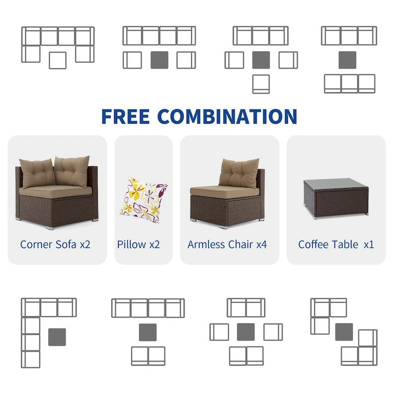 Moasis 7 Piece Patio Conversation Set Outdoor Sectional Sofa with Cushions and Coffee Table for Garden, Balcony, Backyard