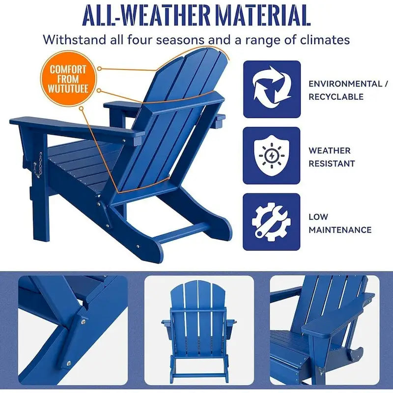Outdoor Foldable Chair With Wide Armrests, Ergonomic Adirondack