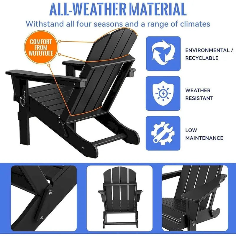 Outdoor Foldable Chair With Wide Armrests, Ergonomic Adirondack