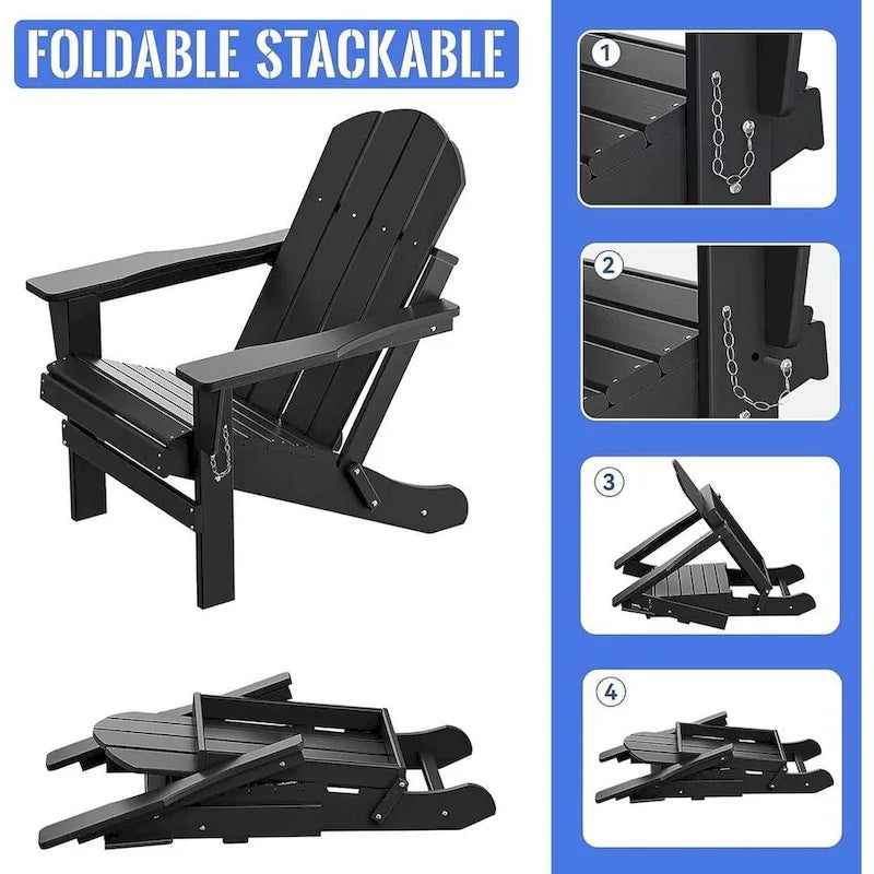 Outdoor Foldable Chair With Wide Armrests, Ergonomic Adirondack