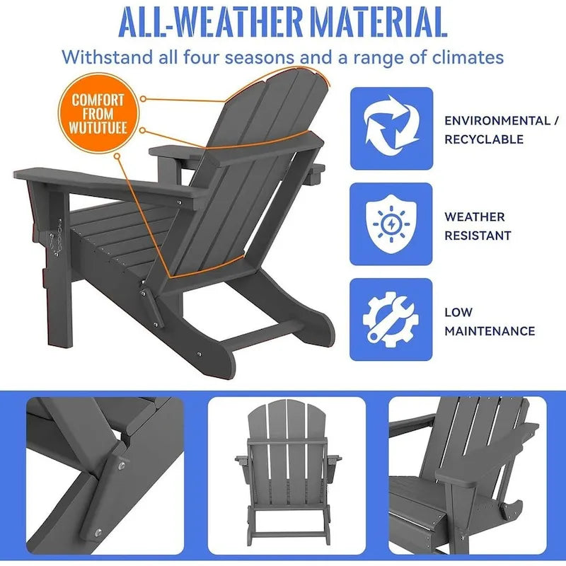 Outdoor Foldable Chair With Wide Armrests, Ergonomic Adirondack
