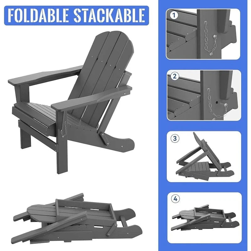Outdoor Foldable Chair With Wide Armrests, Ergonomic Adirondack